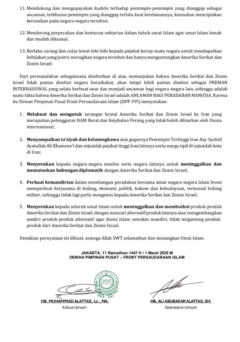Surat Pernyataan Sikap Dewan Pimpinan Pusat (DPP) Front Persaudaraan Islam. FOTO/Dok. DPP FPI untuk HAI Ⓒ Hak cipta foto di atas dikembalikan sesungguhnya kepada pemilik foto Surat Pernyataan Sikap Dewan Pimpinan Pusat (DPP) Front Persaudaraan Islam. FOTO/Dok. DPP FPI untuk HAI Ⓒ Hak cipta foto di atas dikembalikan sesungguhnya kepada pemilik foto