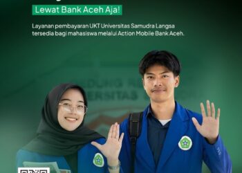 Flyer Bayar UKT Universitas Samudra (UNSAM) menggunakan aplikasi Action Mobile Bank Aceh. GAMBAR/Dok. BAS untuk HAI.