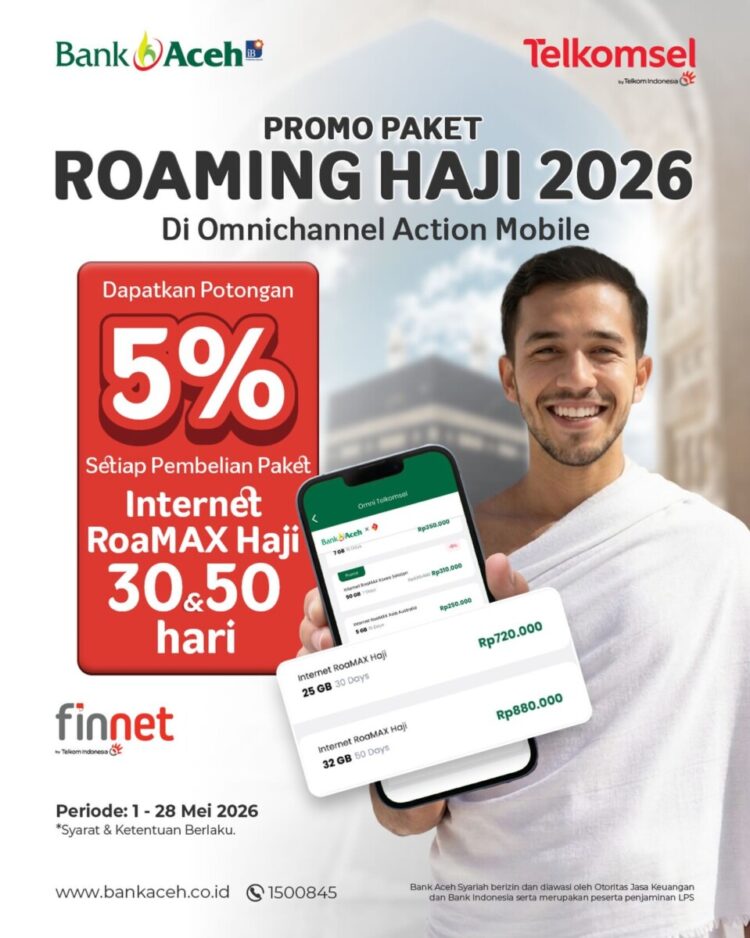 Dukung Kelancaran Ibadah Haji 2026, Bank Aceh Hadirkan Promo Diskon 5% Paket Internet RoaMAX Telkomsel. FOTO/Dok. BAS for HAI. Ⓒ Hak cipta foto di atas dikembalikan sesungguhnya kepada pemilik foto