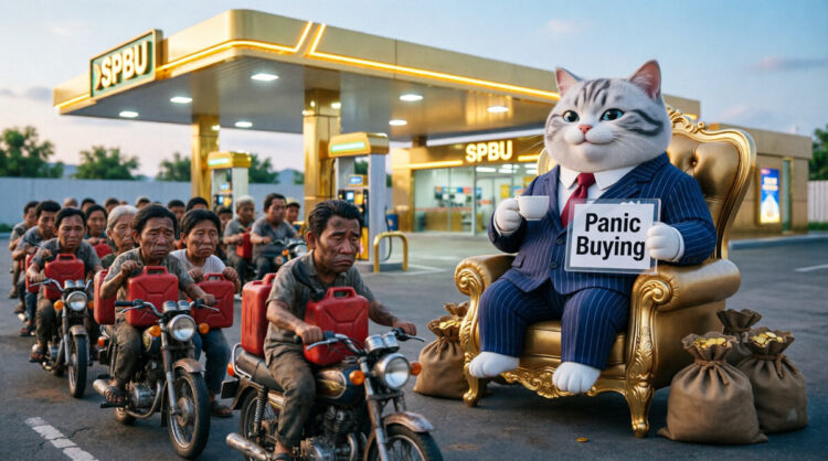 Ilustrasi Panic Buying antrean Bahan Bakar Minyak (BBM). FOTO/AI for HAI. Ⓒ Hak cipta foto di atas dikembalikan sesungguhnya kepada pemilik foto