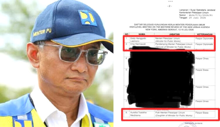 Perhatian publik tertuju pada masuknya nama istri dan anak Menteri PU Dody Hanggodo Lasmono dalam rombongan resmi yang dijadwalkan menghadiri agenda Perserikatan Bangsa-Bangsa (PBB). FOTO/Kolase.