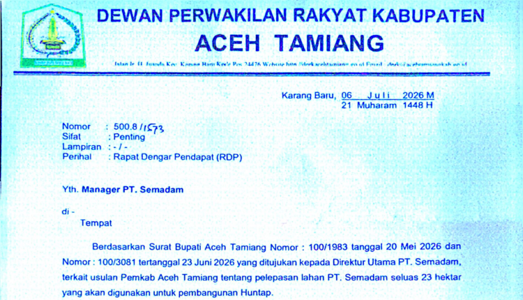 Komisi I DPRK Aceh Tamiang Panggil Manajemen PT Semadam, Bahas Pelepasan 23 Hektare Lahan