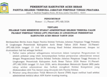 50 Pelamar Lolos Seleksi Administrasi JPT Pratama Aceh Besar, Ini Nama-namanya