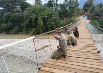 Pembangunan Jembatan Gantung Perintis Aceh Tenggara Capai 90 Persen, TNI dan Warga Kebut Tahap Finishing