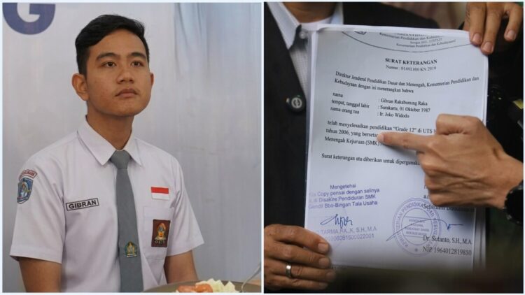 Gibran Rakabuming Raka (kiri), SK Penyetaraan Ijazah Gibran Dikeluarkan Secara Sah, tapi Isinya Tidak Benar. FOTO/Kolase. Ⓒ Hak cipta foto di atas dikembalikan sesungguhnya kepada pemilik foto