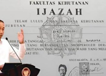 Joko Widodo alias Jokowi (depan), latar belakang diduga ijazah palsu Jokowi. FOTO/Kolase.