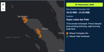 BMKG Peringatkan Hujan Lebat Disertai Petir di Sejumlah Wilayah Aceh Malam Ini