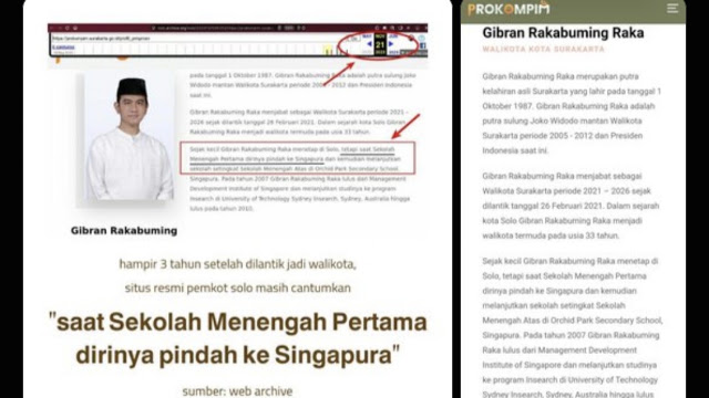 Bukan Setelah Lulus, Laman Arsip Pemkot Solo Catat Gibran Pindah ke Singapura saat SMP