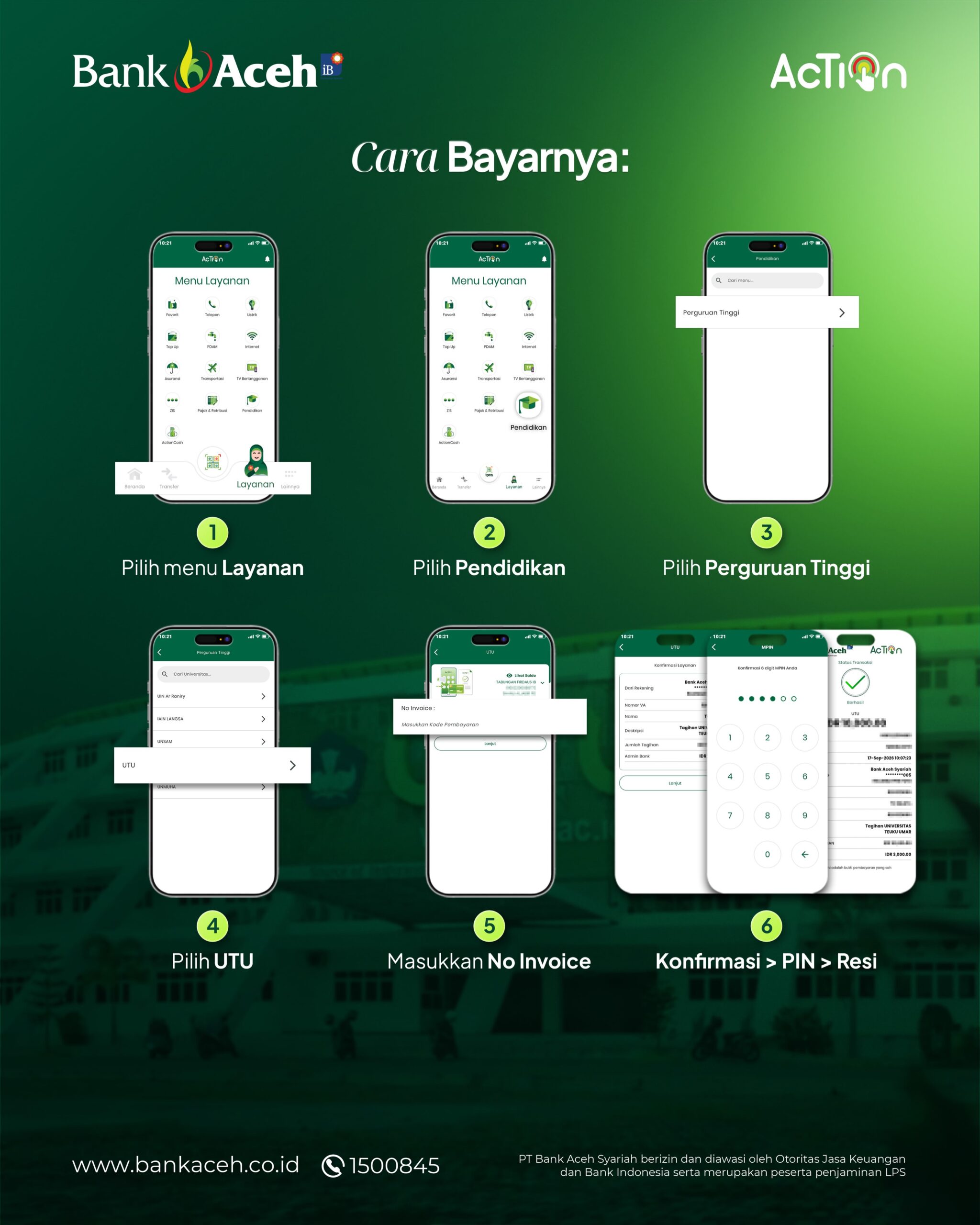 cara bayar spp di universitas teuku umar (utu) melalui aplikasi action bank aceh syariah