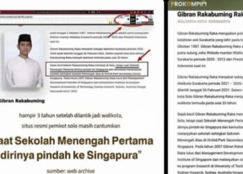 Bukan Setelah Lulus, Laman Arsip Pemkot Solo Catat Gibran Pindah ke Singapura saat SMP. FOTO/Tangkapan Layar.
