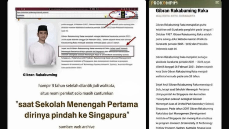Bukan Setelah Lulus, Laman Arsip Pemkot Solo Catat Gibran Pindah ke Singapura saat SMP. FOTO/Tangkapan Layar.