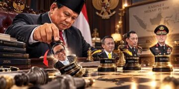 Ilustrasi Presiden Republik Indonesia, Prabowo Subianto sedang menyusun papan catur dalam rangka menyusun ulang (Reshuffle) Kabinet Merah Putih. FOTO/AI.