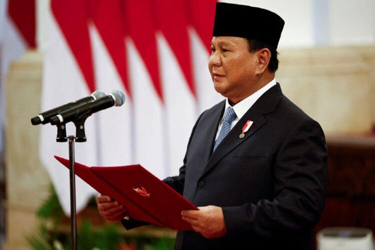 Presiden Indonesia Prabowo Subianto saat pelantikan di Istana Presiden, 21 Oktober 2024. FOTO/REUTERS/Willy Kurniawan.