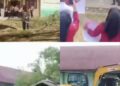 Penebangan pepohonan di SMA Negeri 1 Simpang Ulim, Kabupaten Aceh Timur, memantik protes dari kalangan siswa. FOTO/Kolase.
