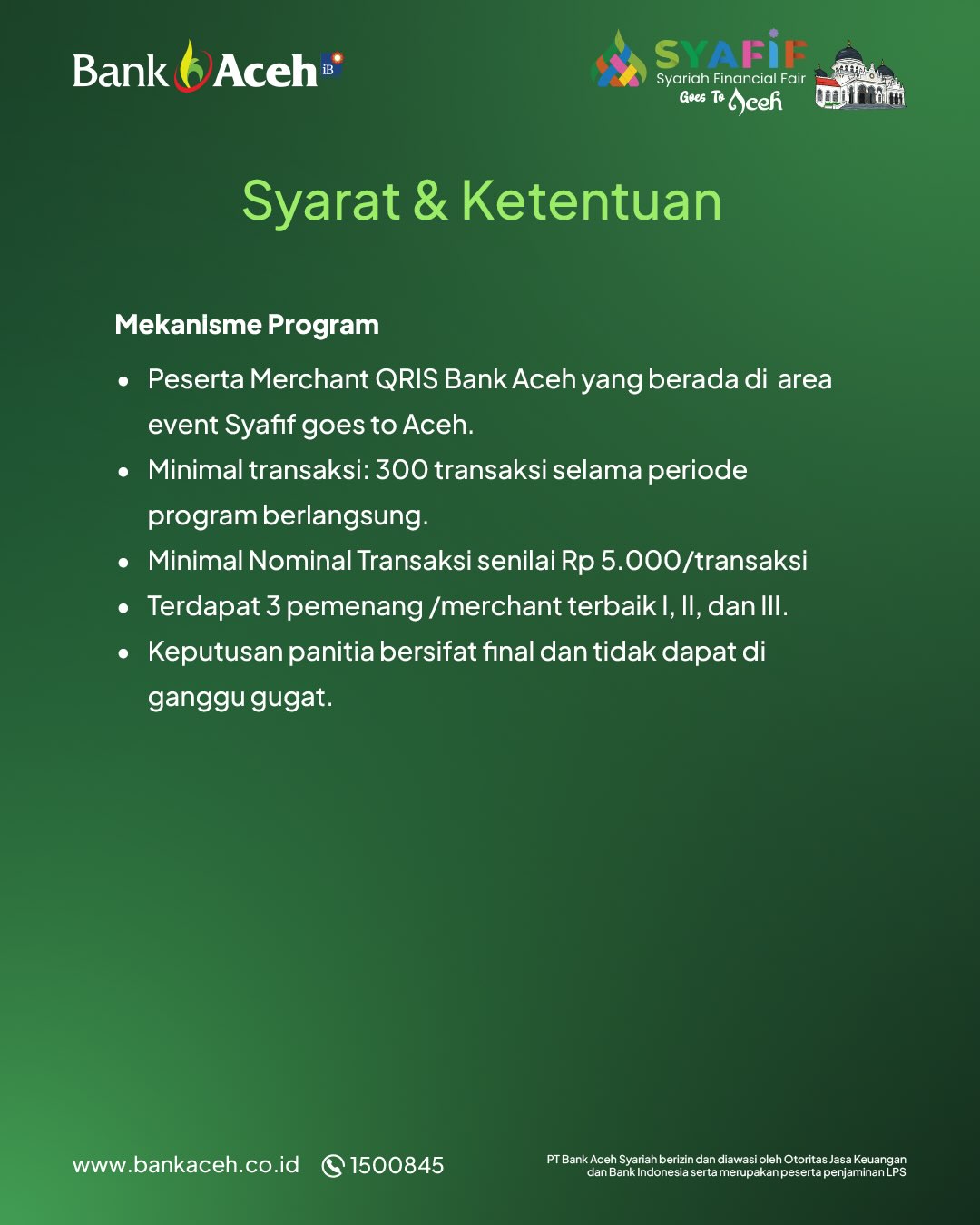 syarat dan ketentuan omzet melesat, bank aceh syariah di even syafif