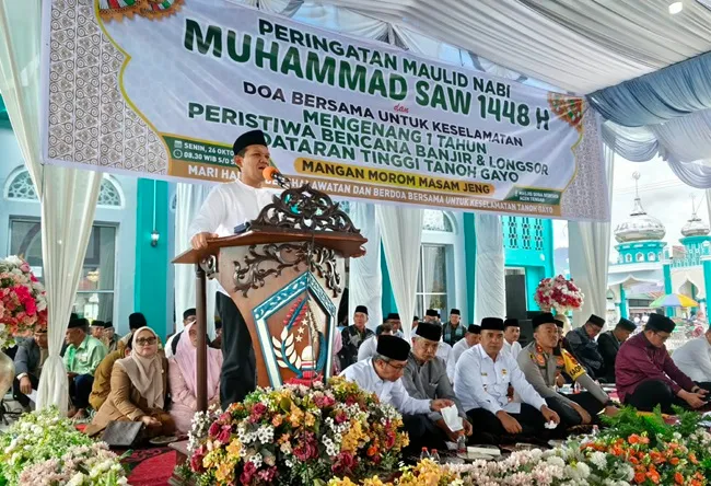 Wagub Aceh Hadiri Maulid Nabi dan Doa Bersama Mengenang Setahun Bencana di Gayo