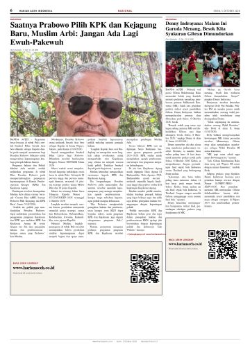 Halaman 6 Harian Aceh Indonesia edisi Senin, 5 Oktober 2026
