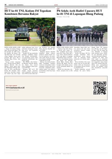 Halaman 16 Harian Aceh Indonesia edisi Senin, 5 Oktober 2026