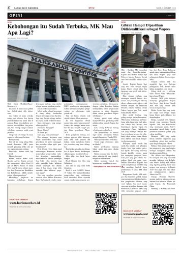Halaman 17 Harian Aceh Indonesia edisi Senin, 5 Oktober 2026