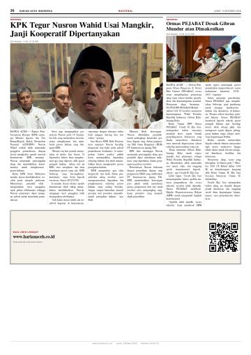Halaman 16 Harian Aceh Indonesia edisi Jumat, 9 Oktober 2026