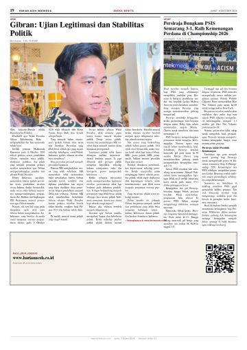 Halaman 19 Harian Aceh Indonesia edisi Jumat, 9 Oktober 2026