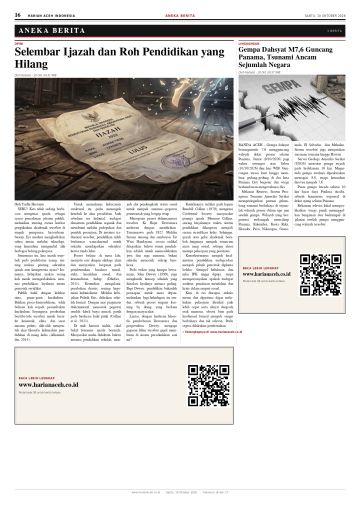 Halaman 16 Harian Aceh Indonesia edisi Sabtu, 10 Oktober 2026