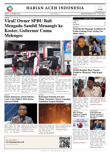 Halaman depan Harian Aceh Indonesia edisi Sabtu, 17 Oktober 2026