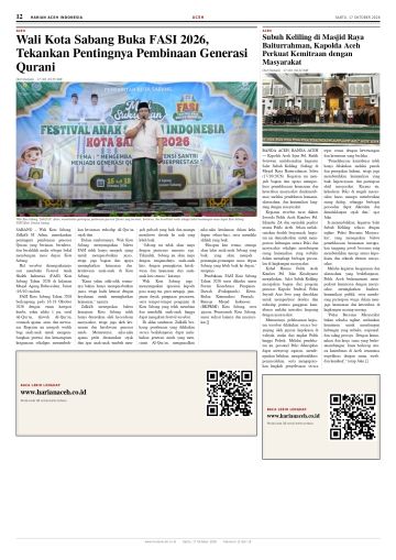 Halaman 12 Harian Aceh Indonesia edisi Sabtu, 17 Oktober 2026