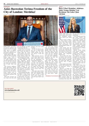 Halaman 14 Harian Aceh Indonesia edisi Sabtu, 17 Oktober 2026