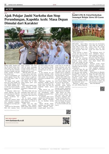 Halaman 22 Harian Aceh Indonesia edisi Senin, 19 Oktober 2026