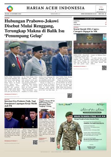 Halaman depan Harian Aceh Indonesia edisi Selasa, 20 Oktober 2026