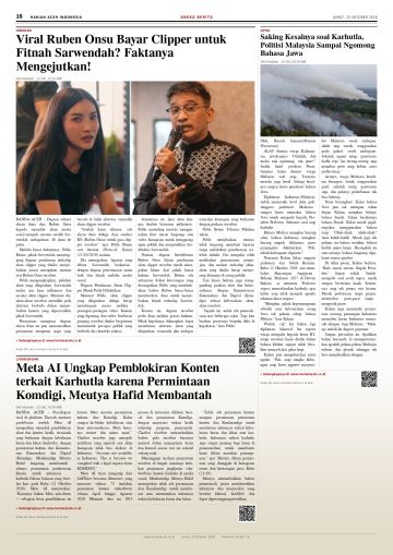 Halaman 18 Harian Aceh Indonesia edisi Jumat, 23 Oktober 2026