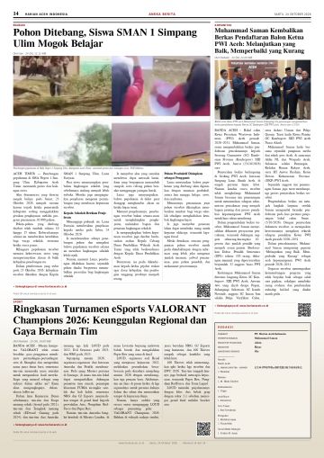 Halaman 14 Harian Aceh Indonesia edisi Sabtu, 24 Oktober 2026