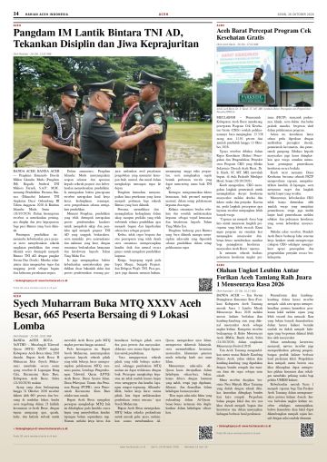 Halaman 14 Harian Aceh Indonesia edisi Senin, 26 Oktober 2026