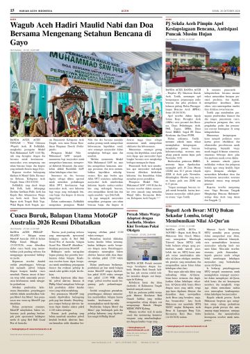 Halaman 15 Harian Aceh Indonesia edisi Senin, 26 Oktober 2026
