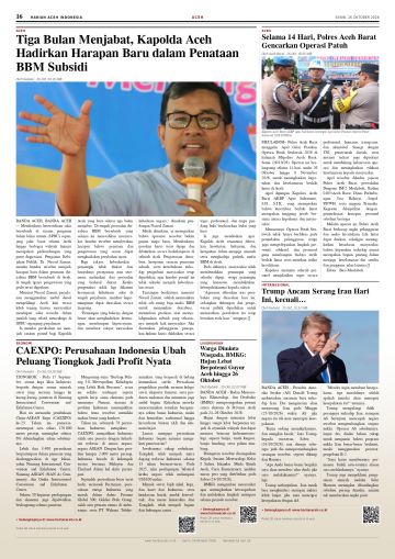 Halaman 16 Harian Aceh Indonesia edisi Senin, 26 Oktober 2026