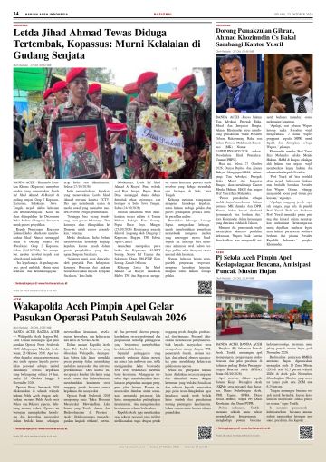 Halaman 14 Harian Aceh Indonesia edisi Selasa, 27 Oktober 2026