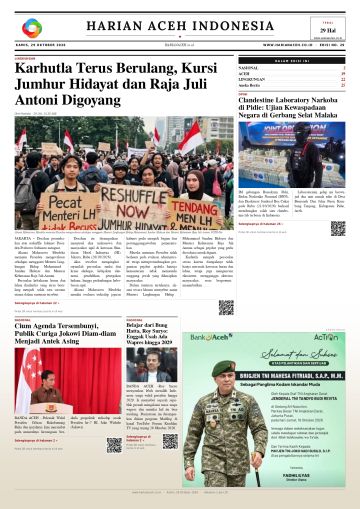 Halaman depan Harian Aceh Indonesia edisi Kamis, 29 Oktober 2026