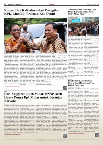 Halaman 15 Harian Aceh Indonesia edisi Kamis, 29 Oktober 2026