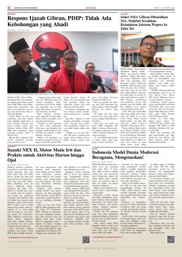 Halaman 12 Harian Aceh Indonesia edisi Sabtu, 31 Oktober 2026