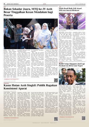 Halaman 15 Harian Aceh Indonesia edisi Sabtu, 31 Oktober 2026