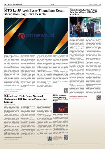 Halaman 16 Harian Aceh Indonesia edisi Sabtu, 31 Oktober 2026