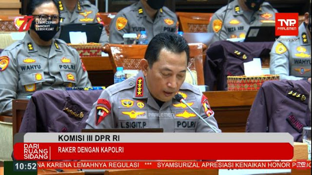 Kapolri Jenderal Listyo Sigit Prabowo membuka peluang untuk memproses kasus KM 50 saat menjawab pertanyaan para Anggota Komisi III pada Rapat Dengar Pendapat (RDP) di Gedung DPR RI, Rabu (24/8/2022). FOTO/Tangkapan Layar