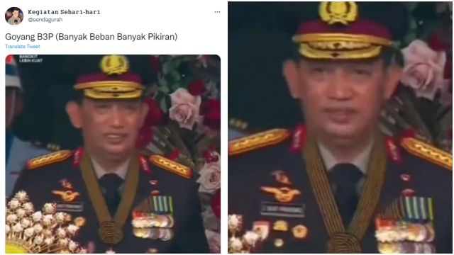 Tangkapan layar Kapolri Listyo Sigit Prabowo tertangkap kamera sedang berjoget tipis mendengarkan lagu yang dinyanyikan penyanyi cilik Farel Prayoga yang berjudul 'Ojo Dibandengke'. FOTO/Tangkapan Layar