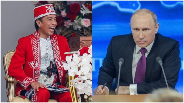 Presiden Rusia Vladimir Putin (kanan), Presiden Indonesia, Joko Widodo alias Jokowi (kiri). FOTO/Kolase