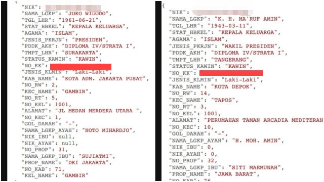 Data Pribadi Presiden Joko Widodo alias Jokowi dan Wakil Presiden Ma'ruf Amin dibocorkan ke publik oleh hacker Bjorka. FOTO/Tangkapan Layar