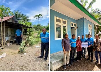 Sunaryo akhirnya mendapatkan rumah layak huni dari bantuan Dari Media Djaya Bersama Group melalui program CSR PT Mifa Bersaudara. Jumat (11/08/23). FOTO/HAI/PT. Mifa