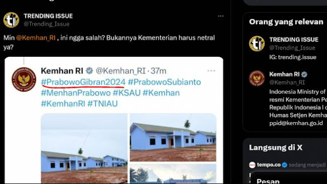 Akun X Resmi Kemhan Diduga Posting Tagar Prabowo-Gibran saat Debat Cawapres Berlangsung