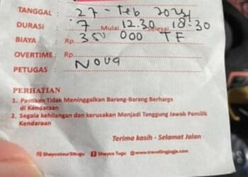 Bon Tarif parkir VIP di Yogyakarta. FOTO/Net. Ⓒ Hak cipta foto di atas dikembalikan sesungguhnya kepada pemilik foto