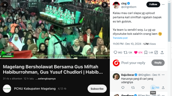 Nama Clara Shinta sempat jadi perbincangan hangat setelah dituding sebagai pihak pertama yang menyebarkan video viral Gus Miftah yang mengatai pedagang es teh keliling di acara tabligh akbar di Magelang. FOTO/Tangkapan Layar. Ⓒ Hak cipta foto di atas dikembalikan sesungguhnya kepada pemilik foto